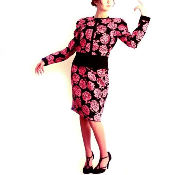 Vintage Valentino Night Silk Fuschia Rose Skirt w/ Pockets Size 0 - Picture 3 of 16